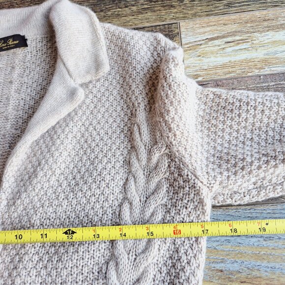 Loro Piana Made in Italy 100% Cashmere Cable Grid Knit Collar Cardigan Beige - Picture 15 of 15